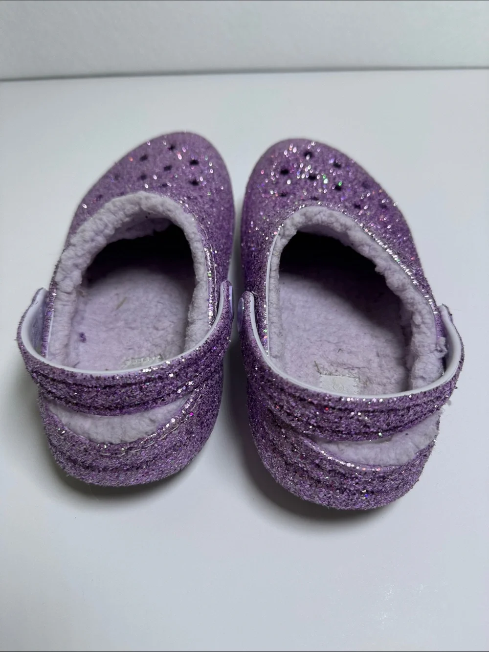 Crocs Kids Classic Glitter Lined Clogs Purple Sparkle Size 13C‎